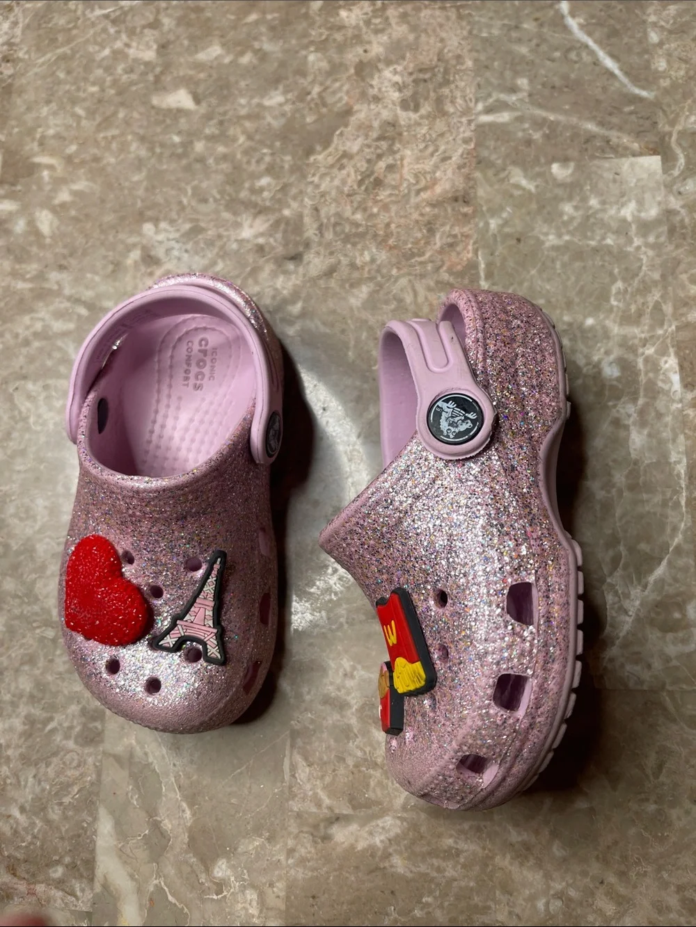 CROCS Kids Glitter Pink Clog Sandals with Jibbitz Charms